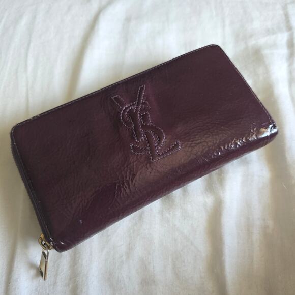 Saint Laurent Handbags - Vintage Saint Lauren Paris Zip Long Wallet Patent Leather Purple